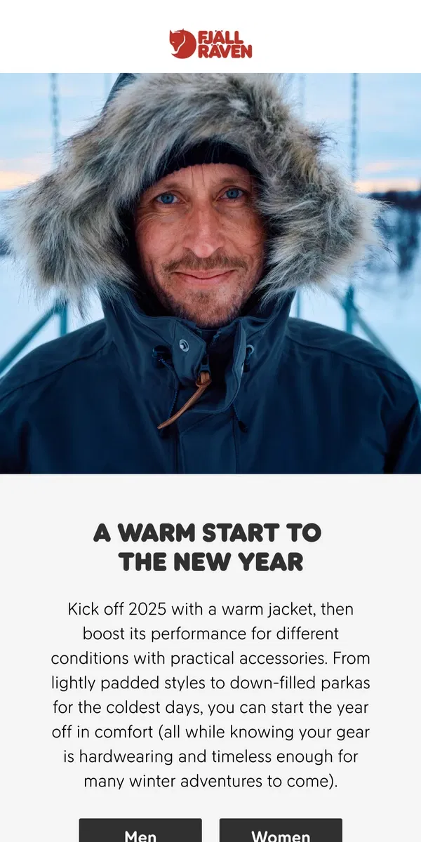 Email from Fjällräven. New year, new jacket, no compromises