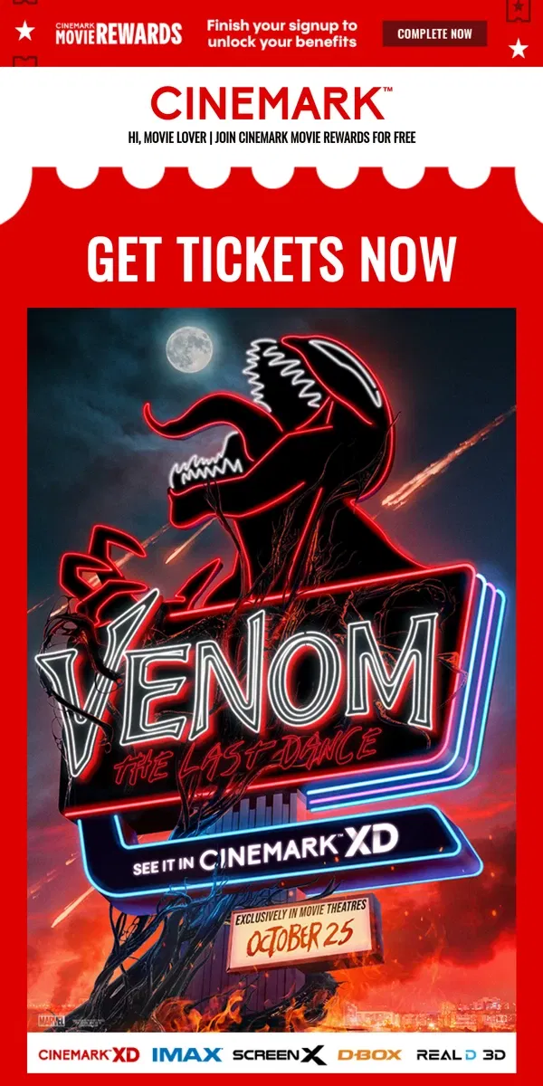 Email from Cinemark. VENOM: THE LAST DANCE hits theatres 10/25