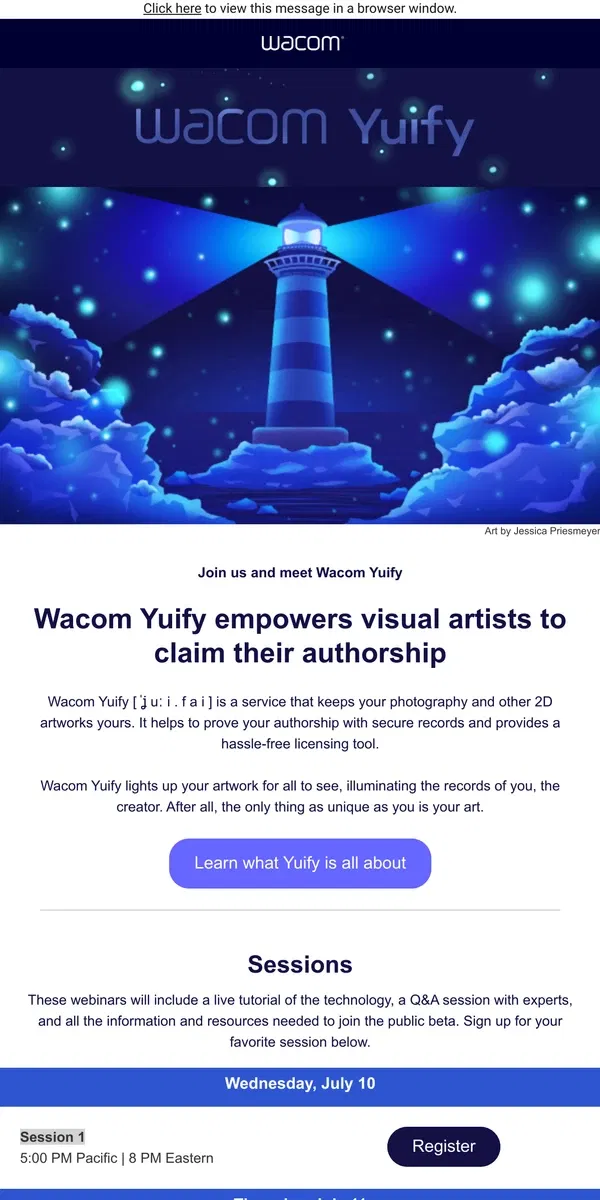 Email from Wacom. You're Invited to Learn How Wacom Yuify Empowers Artists to Claim their Authorship