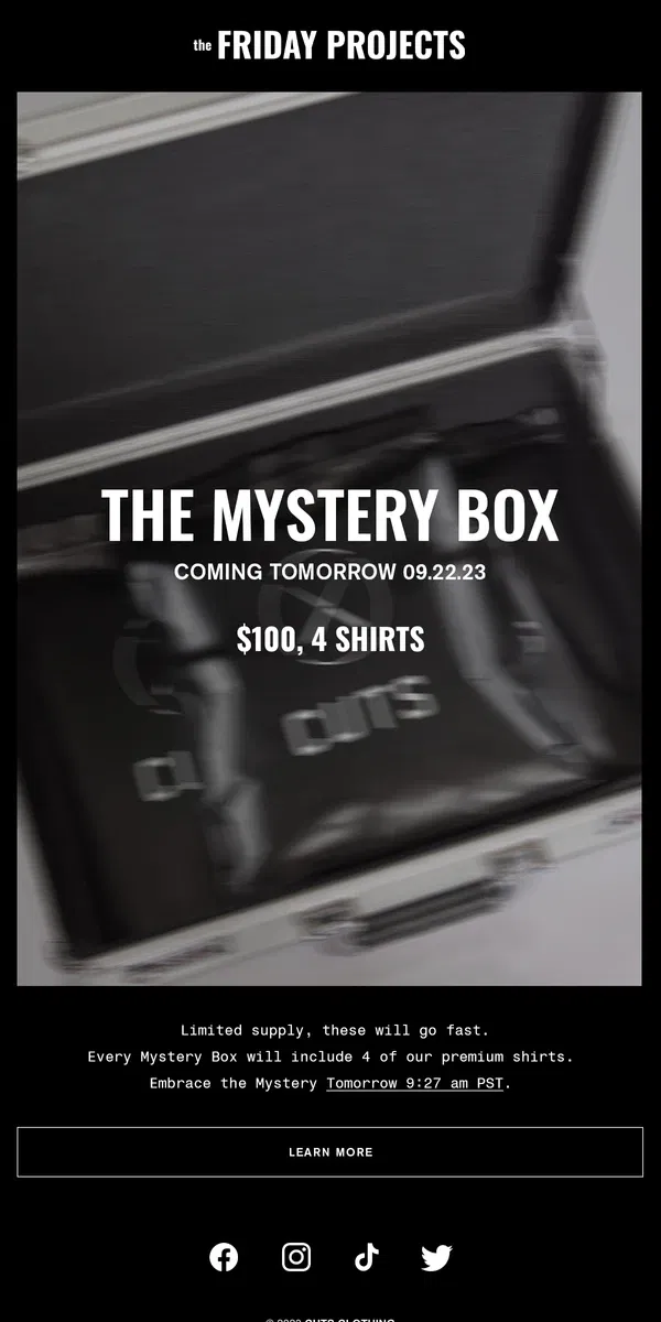 Email from Cuts. Coming Soon: TFP Mystery Box $100, (4) Shirts