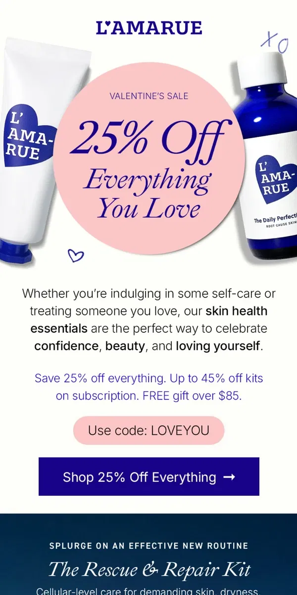 Email from L'AMARUE. Show Your Skin Some Love 💞 25% OFF NOW