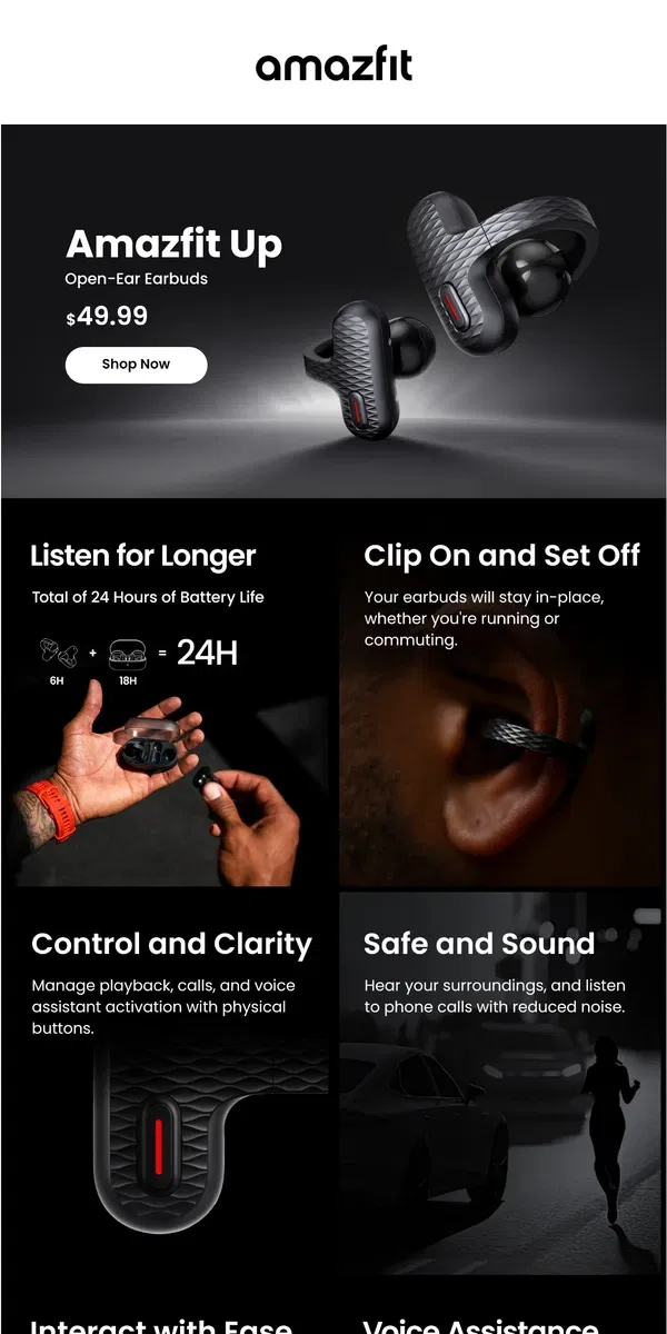 Email from Amazfit. All-New Amazfit Up Open-Ear Earbuds | Available Now!