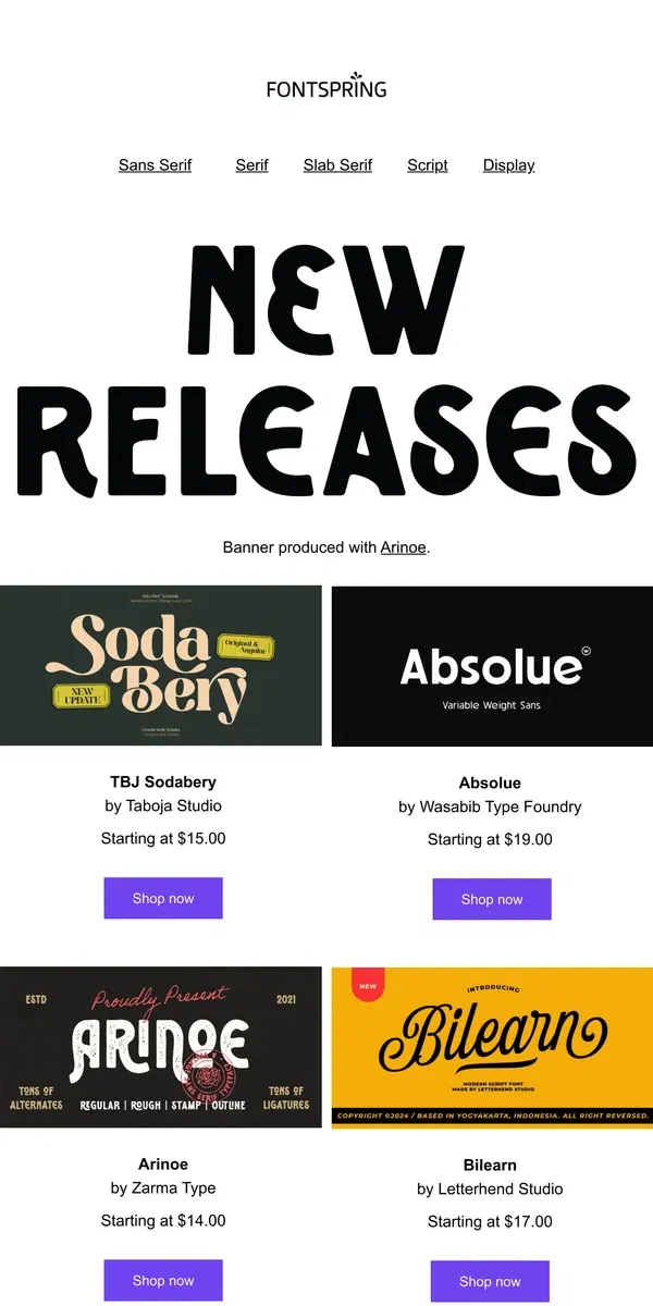 Email from Fontspring. New Font Releases | Fontface