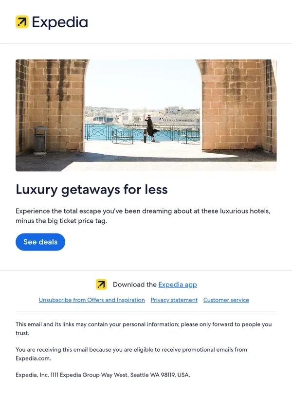 Email from Expedia. Plan your luxury getaway for less