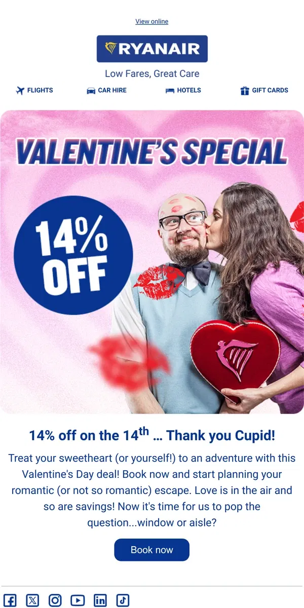 Email from Ryanair. Will you be our Valentine? 💘