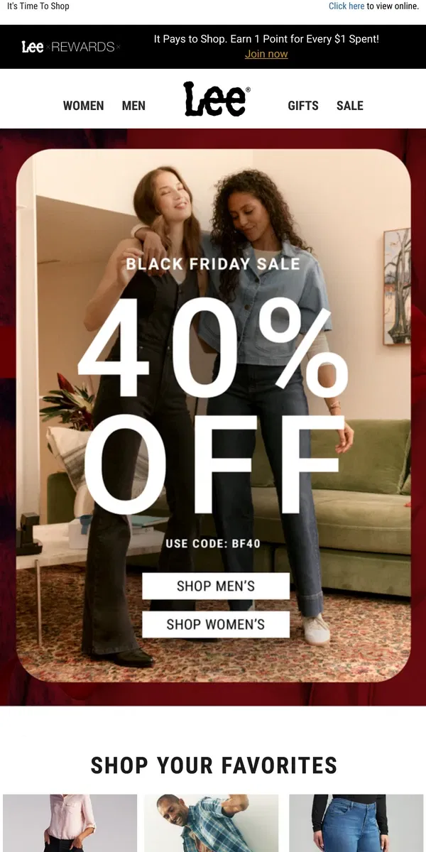 Email from Lee. 40% OFF FOR BLACK FRIDAY