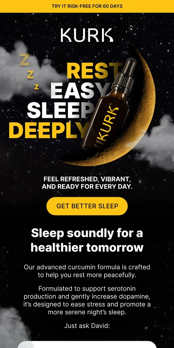 Email from Kurk life. Struggling with restless nights?