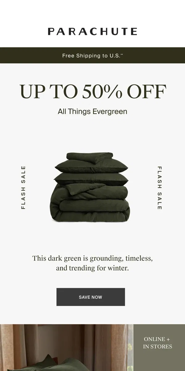 Email from Parachute Home. Up To 50% Off Evergreen Bedding & Bath