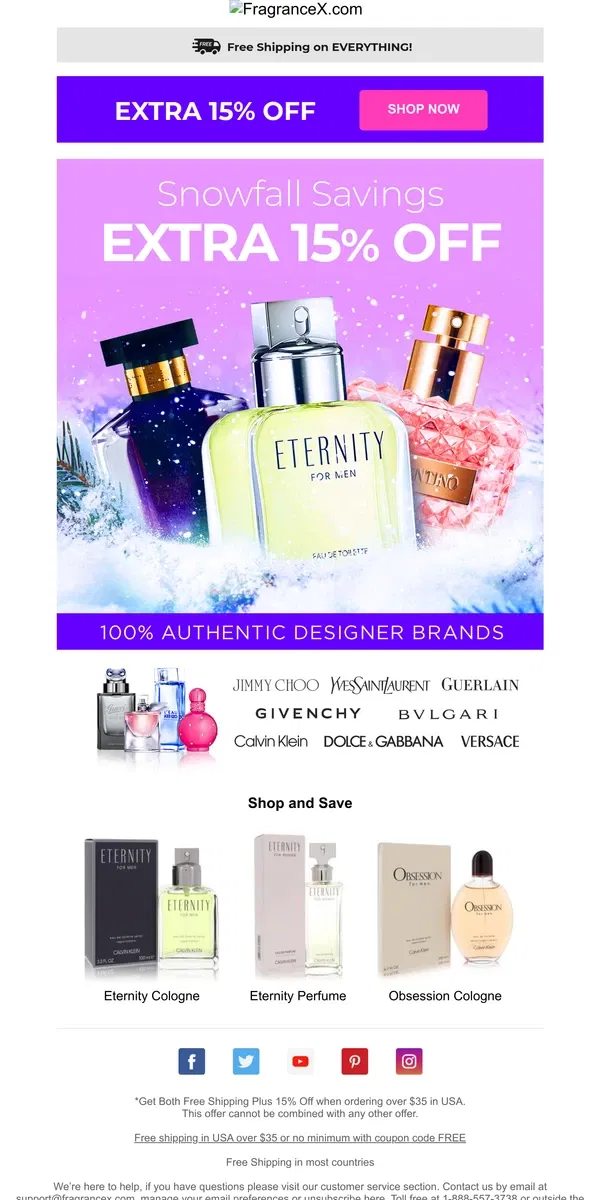 Email from FragranceX. All In Stock Fragrances Extra 15% Off  + Free Shipping