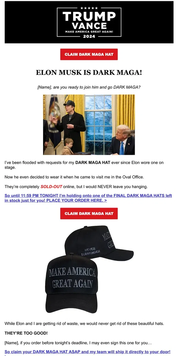 Email from Donald J. Trump. Elon Musk is Dark MAGA!