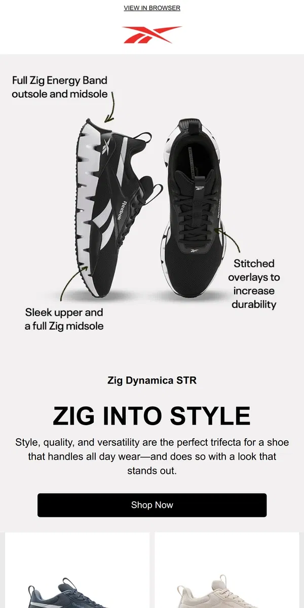 Email from Reebok. The new Zig Dynamica STR is here