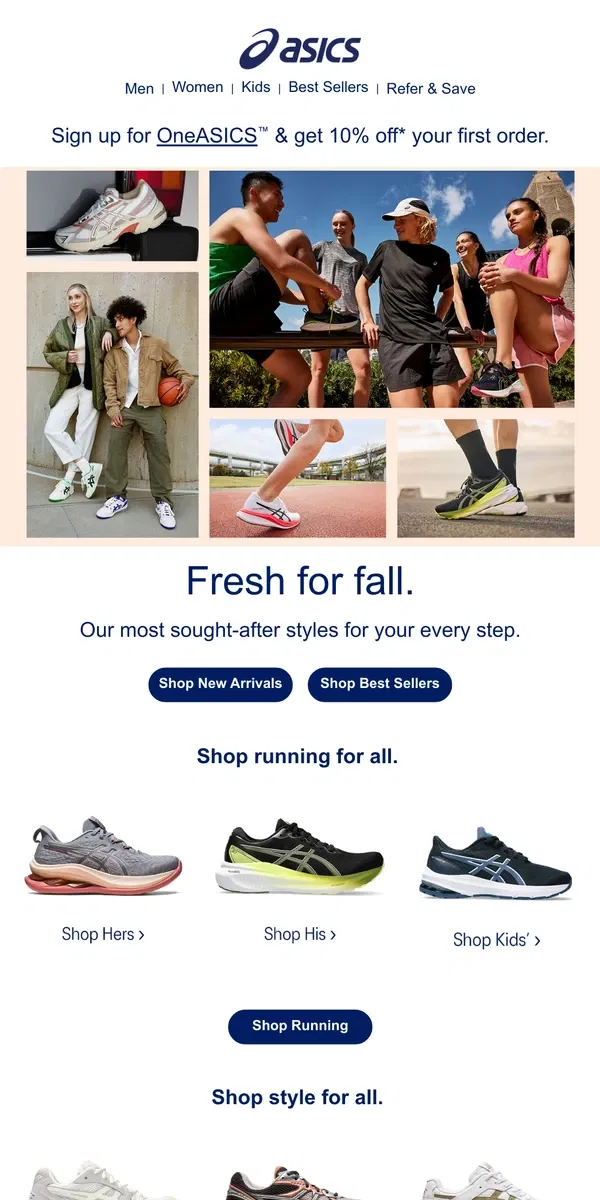 Email from ASICS. Styles for the whole fam.