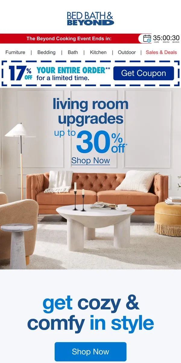 Email from Bed Bath & Beyond. Refresh Your Living Room With Up To 30% Off