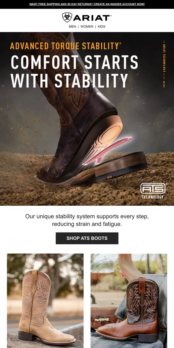 Email from Ariat. The Secret to Our Comfort