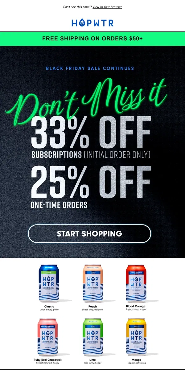 Email from HOP WTR. Black Friday Deals! Up to 33% Off!