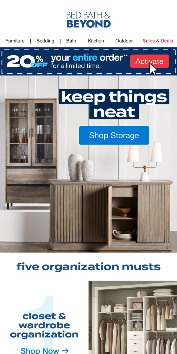 Email from Bed Bath & Beyond. New Year, New Storage for Every Room 🧺 