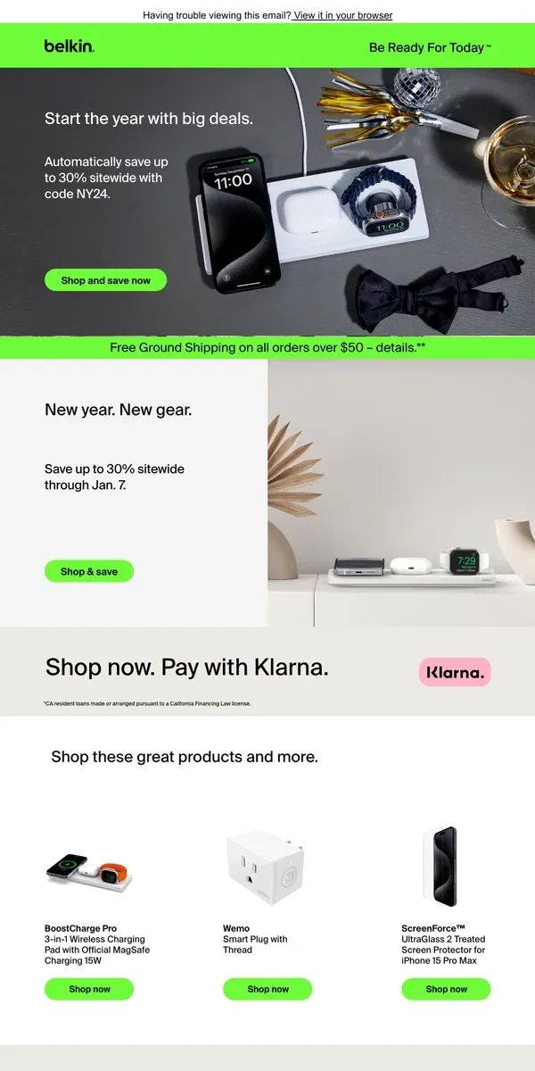 Email from Belkin. Start 2024 with intentions to save on everything