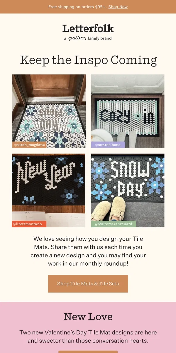 Email from Letterfolk. January’s top Tile Mat designs by YOU