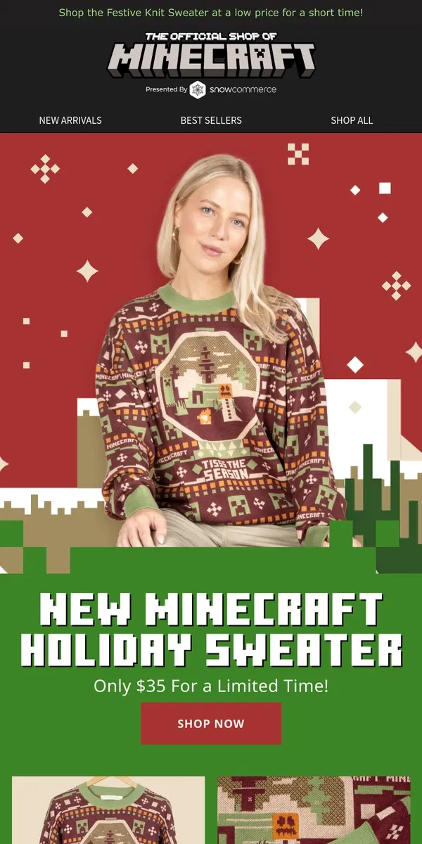 Email from Minecraft. Minecraft's Holiday Sweater Only $35!