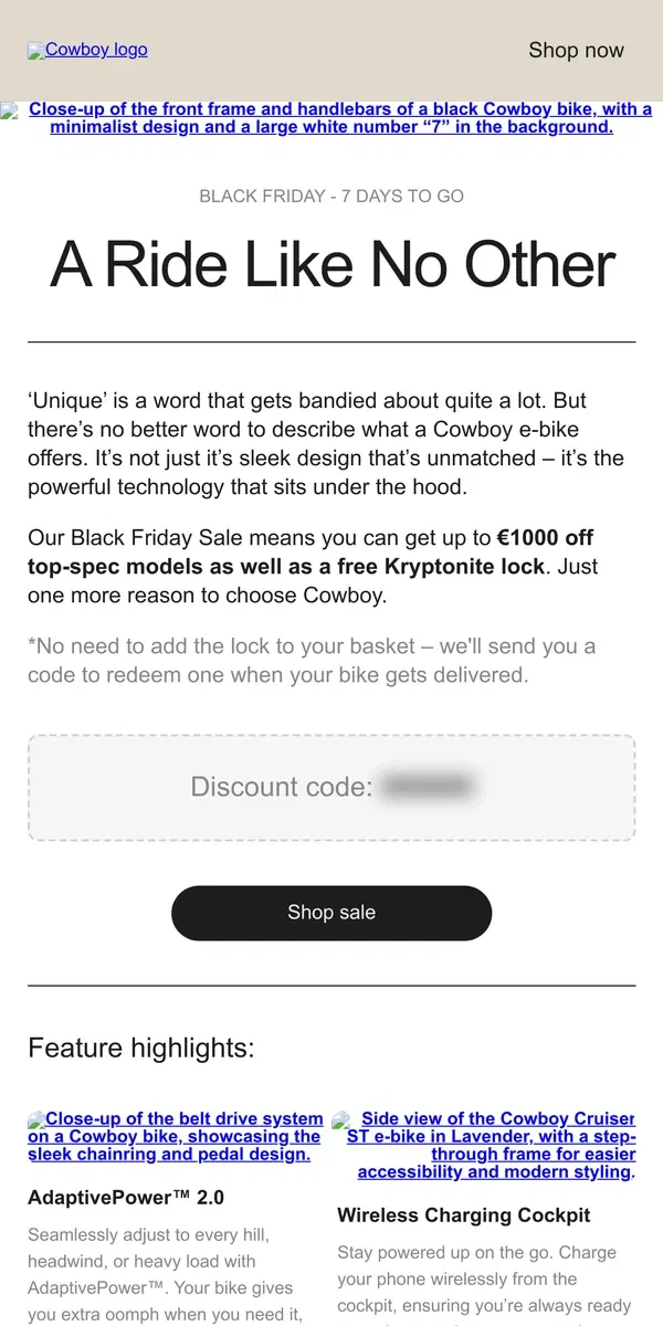 Email from Cowboy. Truly unique and up to €1000 off