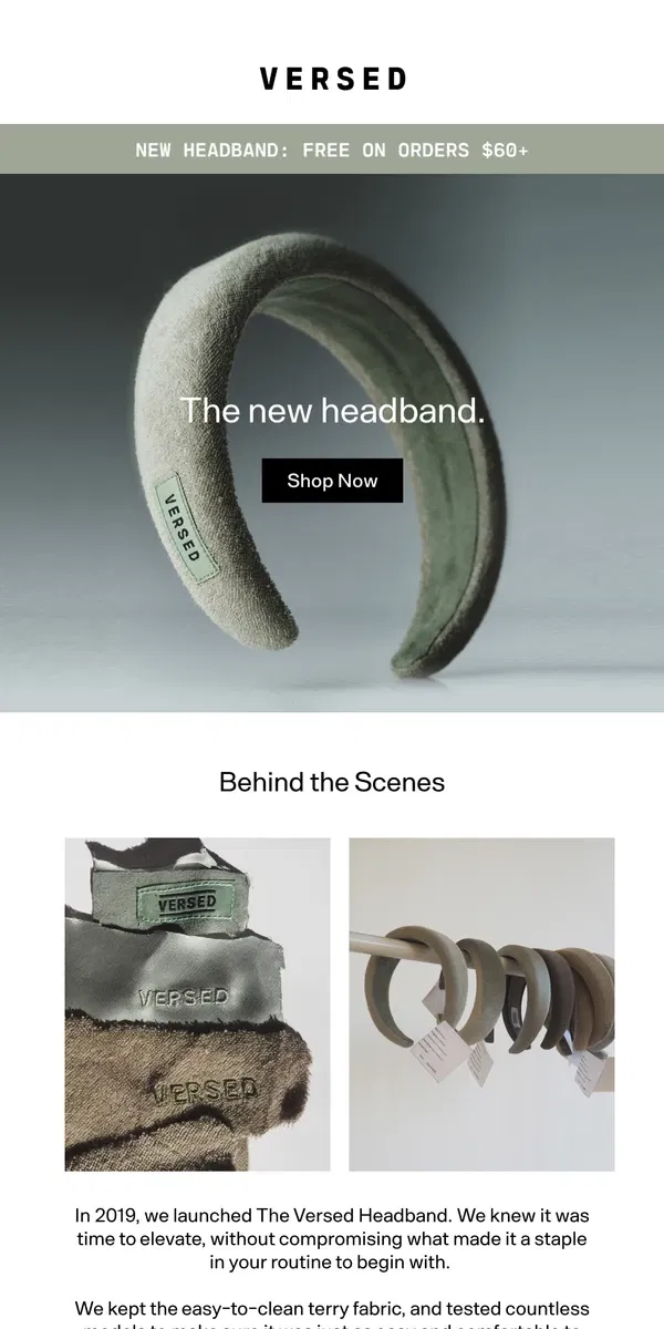 Email from Versed Skin. Your New Headband, On Us