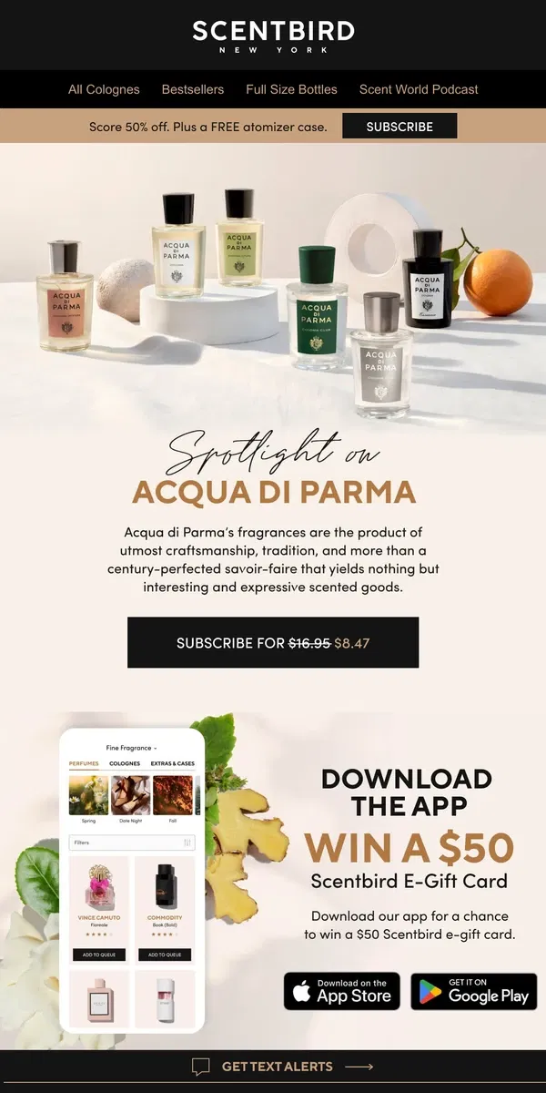 Email from Scentbird. Spotlight on: Acqua di Parma