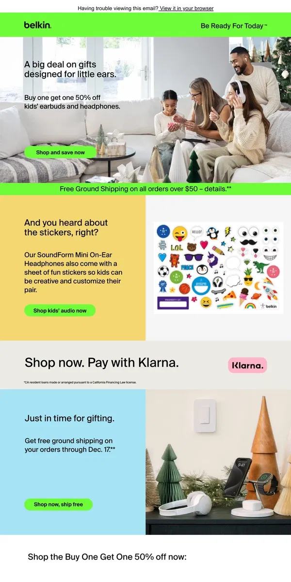 Email from Belkin. Last chance: free ground shipping ends at midnight, and check out this deal for kids