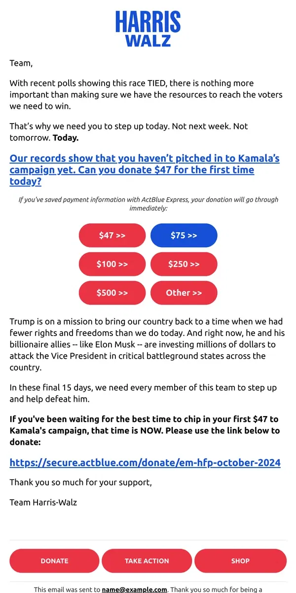 Email from Kamala Harris. Your donation history...