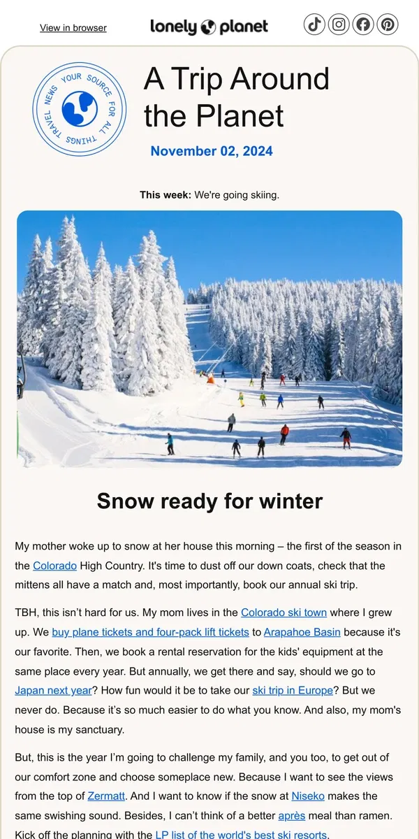 Email from Lonely Planet. It's time to book your winter vacation