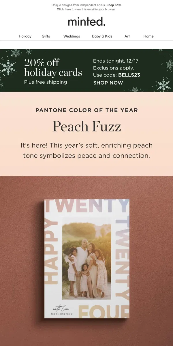 Email from Minted. Introducing Pantone’s 2024 Color of the Year