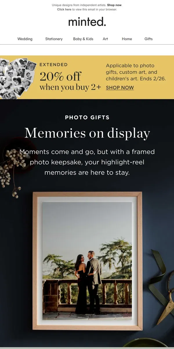 Email from Minted. Archive memories with any-occasion photo gifts