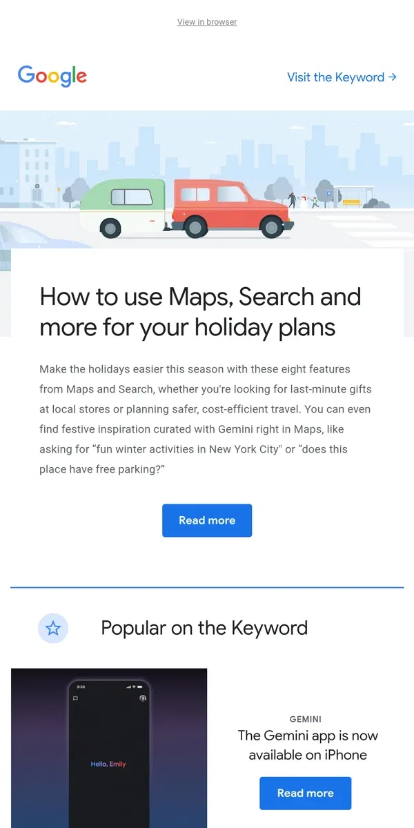 Email from Google. 8 tips for easier holiday travel and shopping