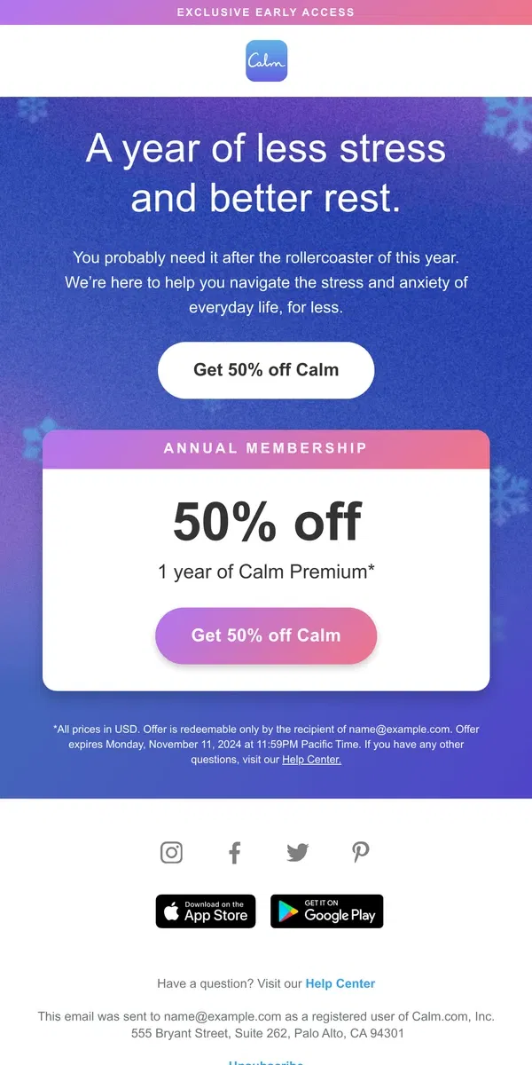 Email from Calm. ⭐️ Get 50% Off Calm Today! ⭐️