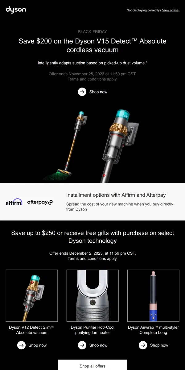 Email from Dyson. Limited time offer. Save $200 on the Dyson V15 Detect Absolute cordless vacuum.