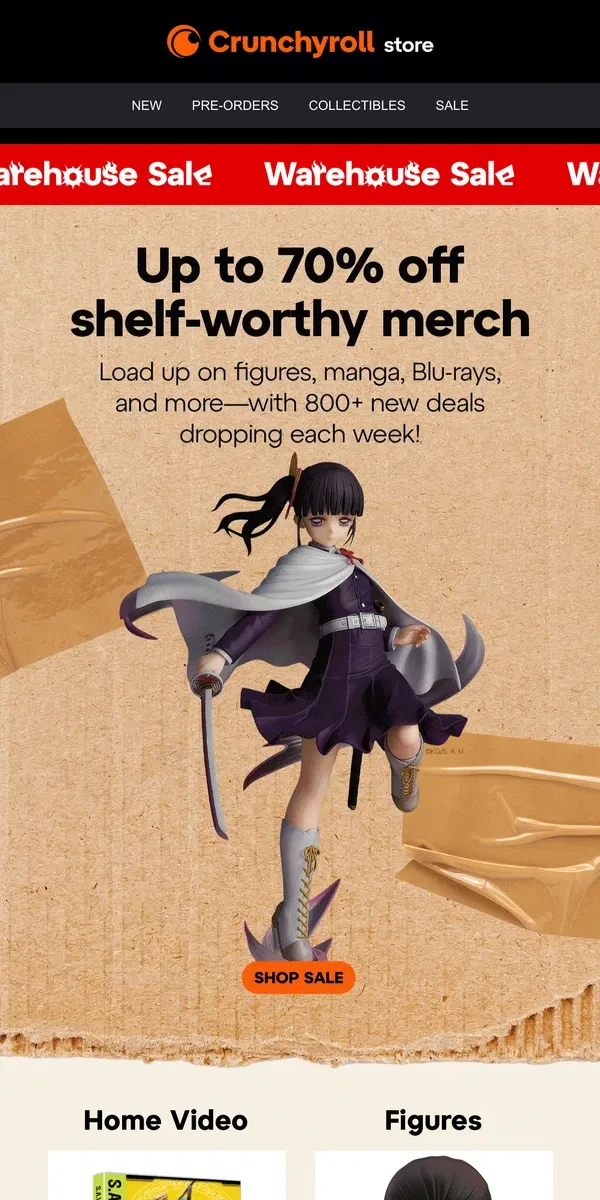 Email from Crunchyroll. The Warehouse Sale Is Kicking Off 🥳