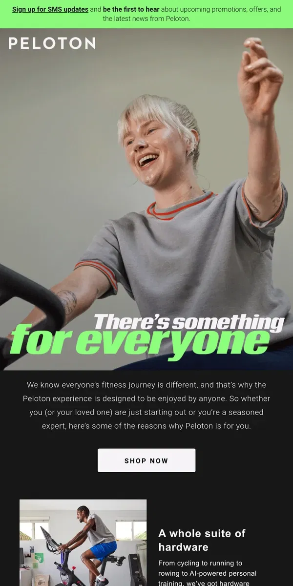 Email from Peloton. Fitness for all