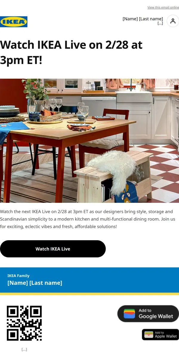 Email from IKEA. Get ready, IKEA Live is tomorrow!