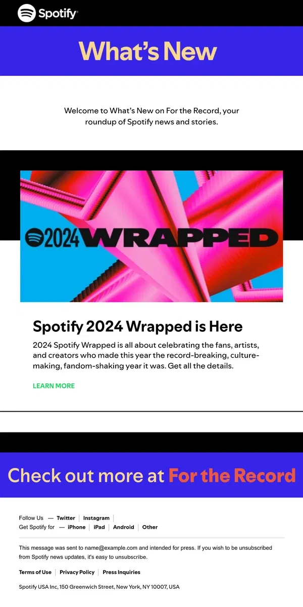 Email from Spotify. Spotify’s 2024 Wrapped is Here!