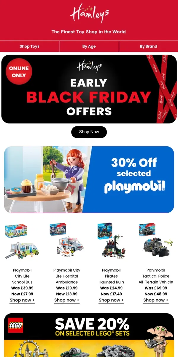 Email from Hamleys. Shop Early Black Friday Offers