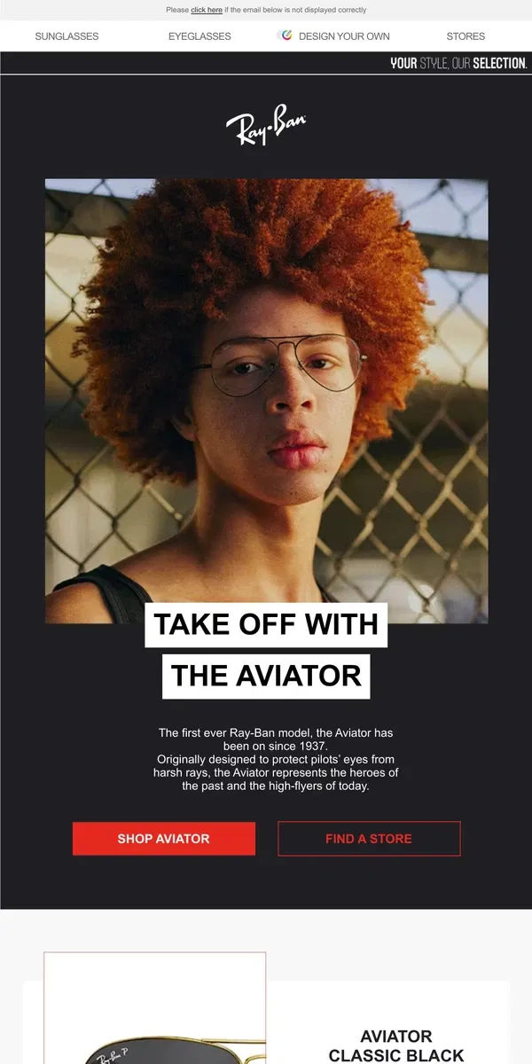 Email from Ray-Ban. Aviator // The model that started it all