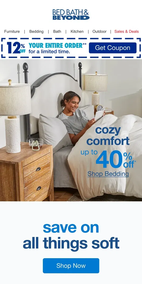 Email from Bed Bath & Beyond. Big Savings on Big Comfort ✨🤩✨