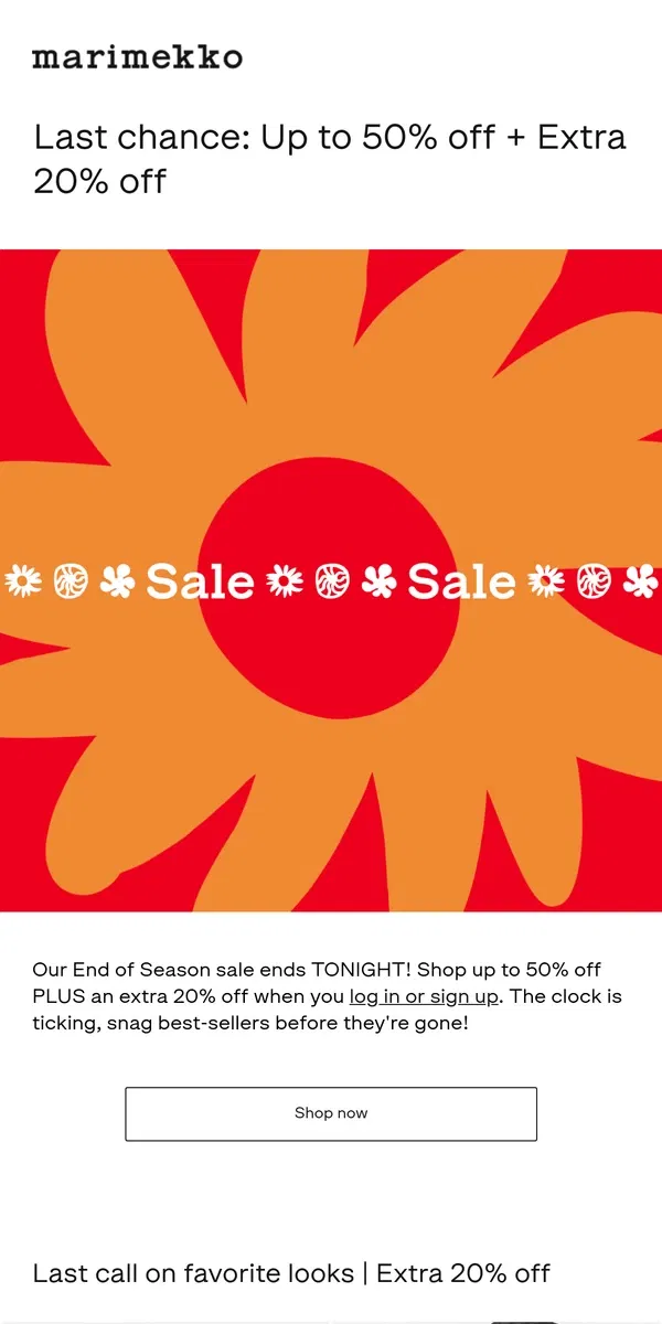 Email from Marimekko. End of Season sale ends TONIGHT! ⏰