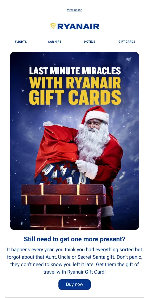 Email from Ryanair. In need of a Last Minute Miracle? 🎁