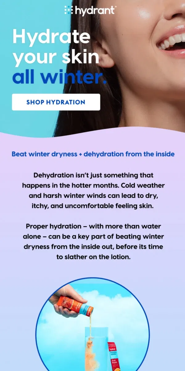 Email from Hydrant. Hydrate your skin all winter!❄️