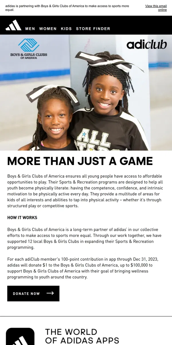 Email from Adidas. Help provide equal access to sports