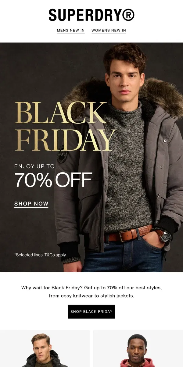 Email from Superdry. Early Black Friday Savings—Up to 70% Off