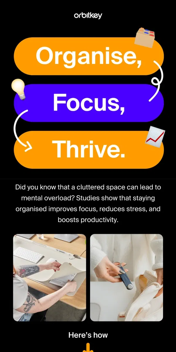 Email from Orbitkey. The Science Behind Staying Organised 🧠