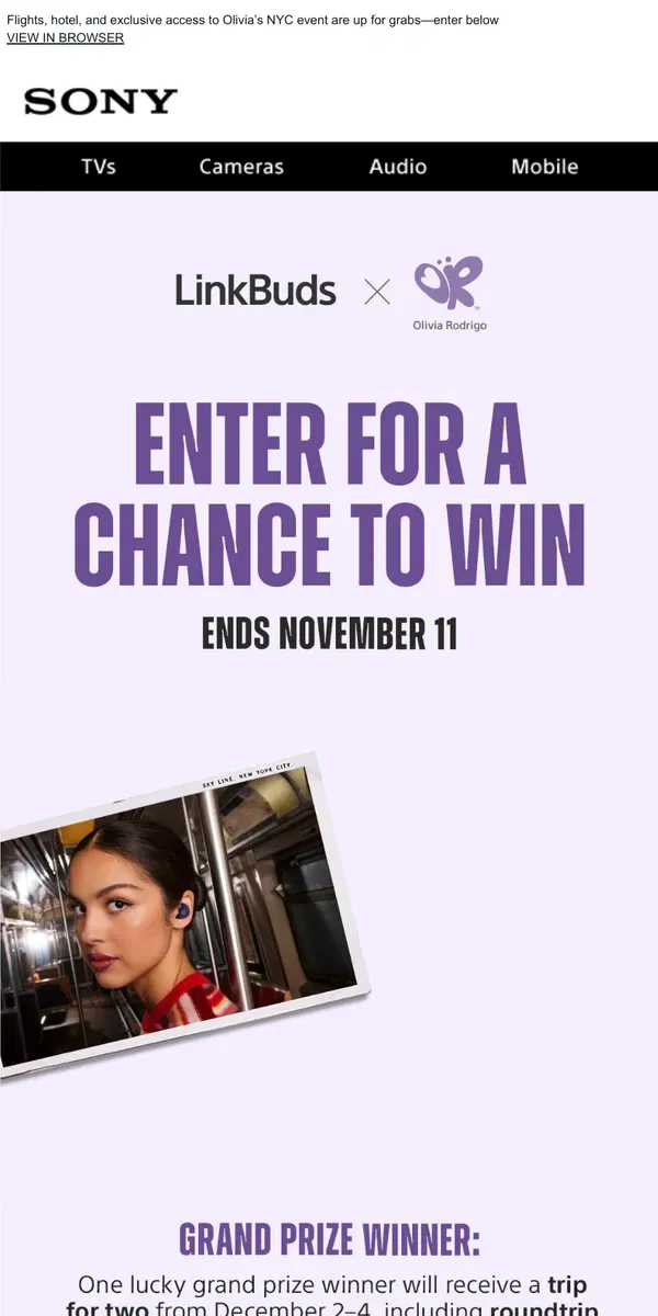 Email from Sony. Here's Your Chance To Meet Olivia Rodrigo In NYC