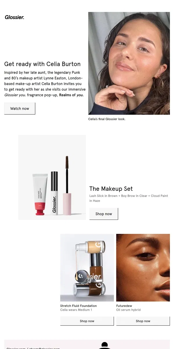 Email from Glossier. GRWM: Celia Burton