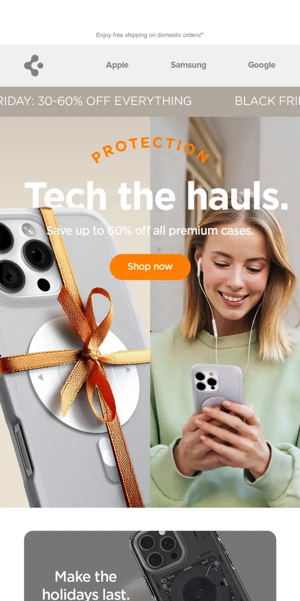 Email from Spigen. Let the holidays Spigen